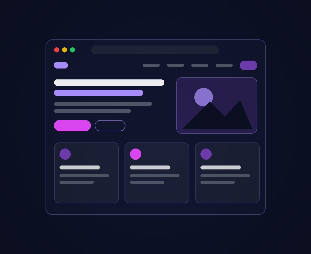 Illustration eines Website-Entwurfs mit Layout, Bildbereich und Karten